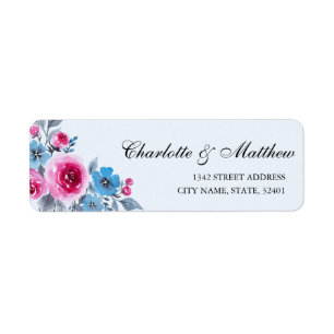Blue Watercolor Floral Wedding Return Address Label