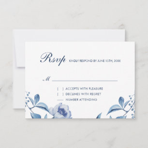 Blue Watercolor Floral Wedding RSVP Insert Card