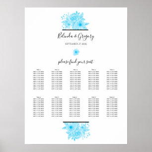 Blue Watercolor Floral Wedding Seating Chart