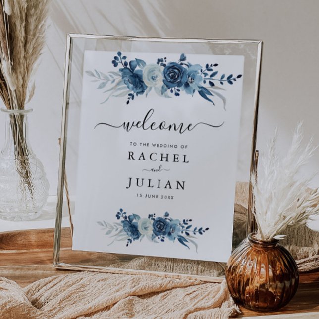 Blue watercolor floral wedding sign (Creator Uploaded)