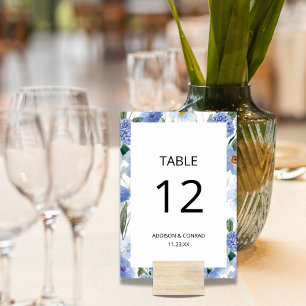 Blue Watercolor Floral Wedding Table Number