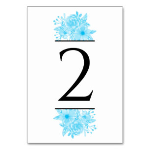 Blue Watercolor Floral Wedding Table Number