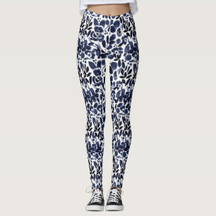 Blue Watercolor Floral Women's Leggings