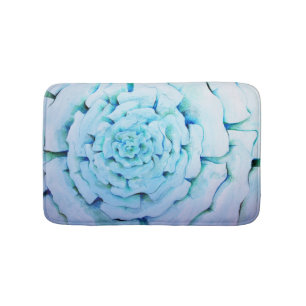Blue watercolor flower abstract design bath mat