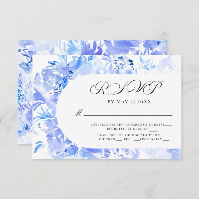 Blue Watercolor Flower Arch RSVP (Front/Back)