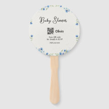 Blue watercolor flower baby shower scan QR RSVP pa