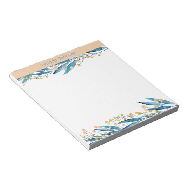 Blue Watercolor Flower Border Notepad (Angled)