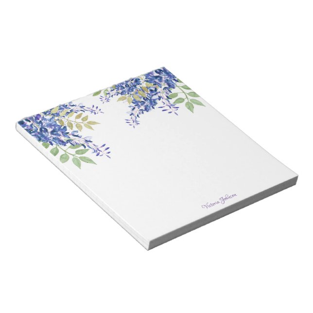 Blue Watercolor Flower Border Notepad (Angled)