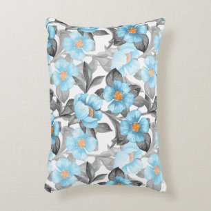 Blue Watercolor Flower - Botanical Floral Decorative Cushion