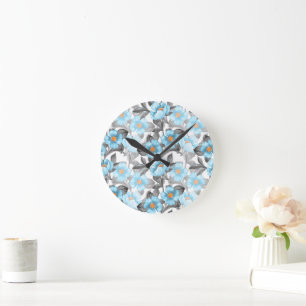 Blue Watercolor Flower - Botanical Floral Round Clock