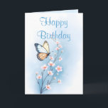 Blue Watercolor Flower Butterfly Happy Birthday Card<br><div class="desc">Elegant and serene, this beautifully designed birthday card features delicate white flowers and a graceful butterfly on a soft blue watercolor wash background. The inside continues the tranquil theme, with a matching blue wash and subtle butterfly details in the corners. With "Happy Birthday" scripted on the front and a customisable...</div>