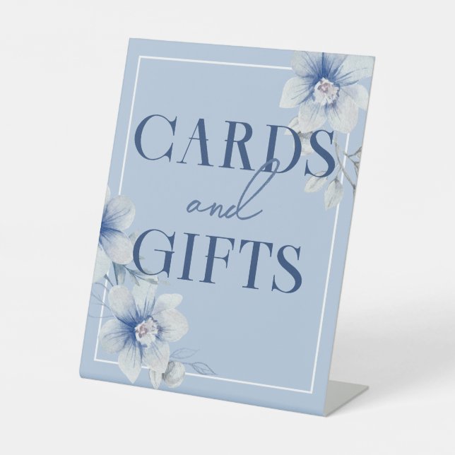 Blue Watercolor Flower Cards and Gifts Pedestal Sign (Front)