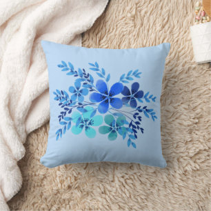 Blue watercolor flower cushion