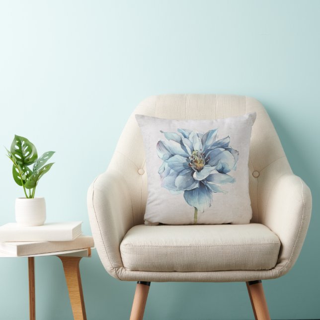 Blue Watercolor Flower Cushion (Chair)