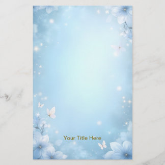 Blue Watercolor Flower Design with Light Effect Stationery