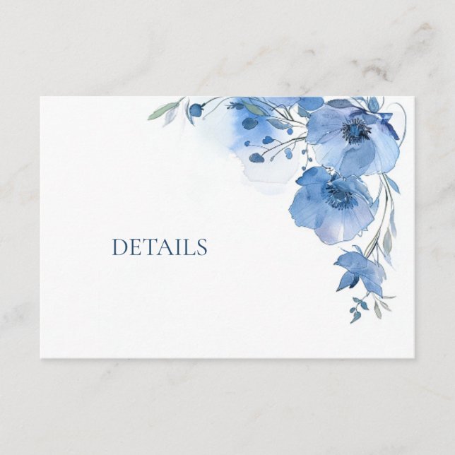 Blue Watercolor Flower Details Enclosure Card (Front)