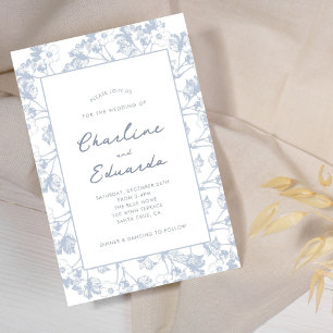 Blue watercolor Flower Modern Wedding Invitation