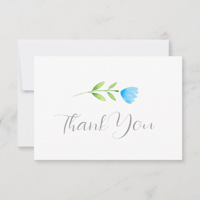 Blue Watercolor Flower   Thank You Card (Front)