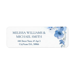 Blue Watercolor Flower    Wedding Return Address Label
