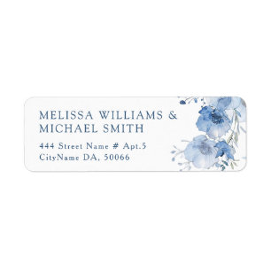 Blue Watercolor Flower Wedding Return Address Label