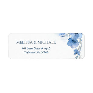 Blue Watercolor Flower    Wedding Return Address Label