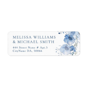 Blue Watercolor Flower Wedding Return Address Label