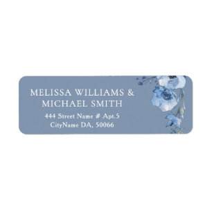 Blue Watercolor Flower    Wedding Return Address Label