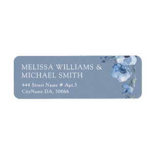 Blue Watercolor Flower Wedding Return Address Label