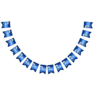 Blue Watercolor Flowers Bunting Flag