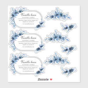 blue watercolor flowers candle sticker
