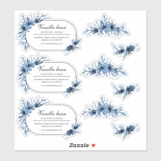 blue watercolor flowers candle sticker (Sheet)