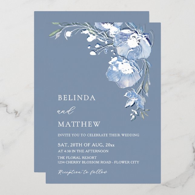 Blue Watercolor Flowers Casual Wedding (Front/Back)