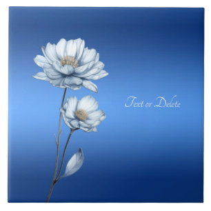 Blue Watercolor Flowers Ceramic Tile