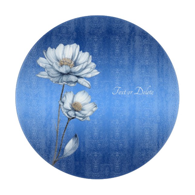 Blue Watercolor Flowers Cutting Board (Front)