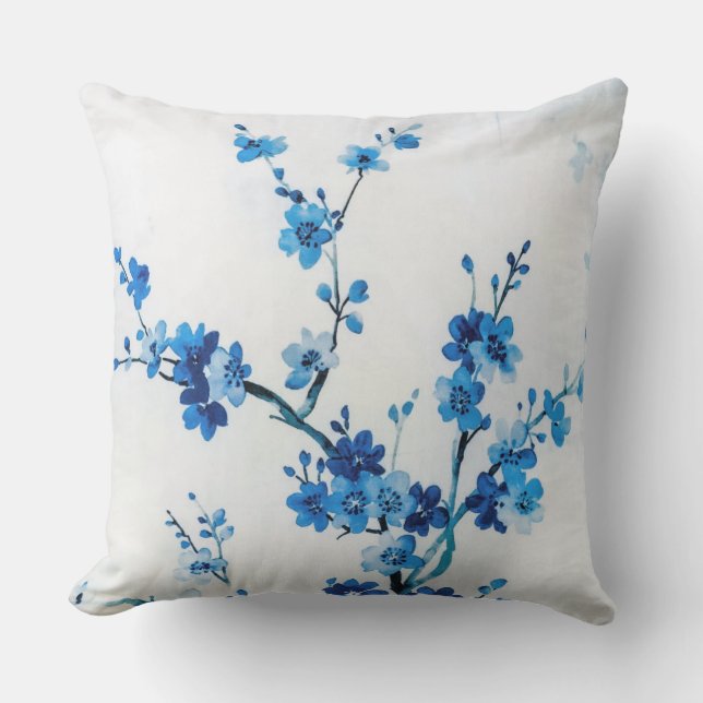 Blue Watercolor Flowers Delicate Beautiful Cushion (Front)