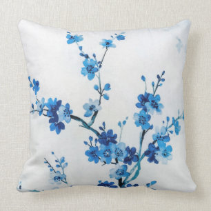 Blue Watercolor Flowers Delicate Beautiful Cushion