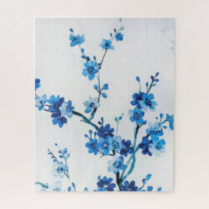Blue Watercolor Flowers Delicate Beautiful Jigsaw Puzzle