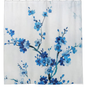 Blue Watercolor Flowers Delicate Beautiful Shower Curtain