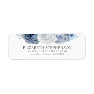 Blue Watercolor Flowers Elegant Return Address Label