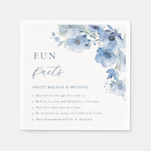 Blue Watercolor Flowers Fun Facts Wedding Napkin