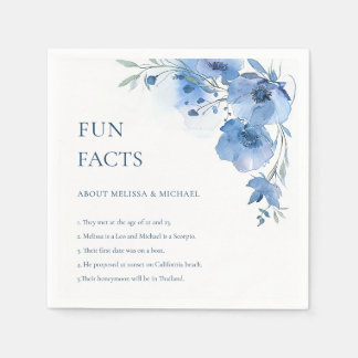 Blue Watercolor Flowers Fun Facts Wedding  Napkin