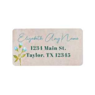Blue Watercolor Flowers Rustic Background Address Label