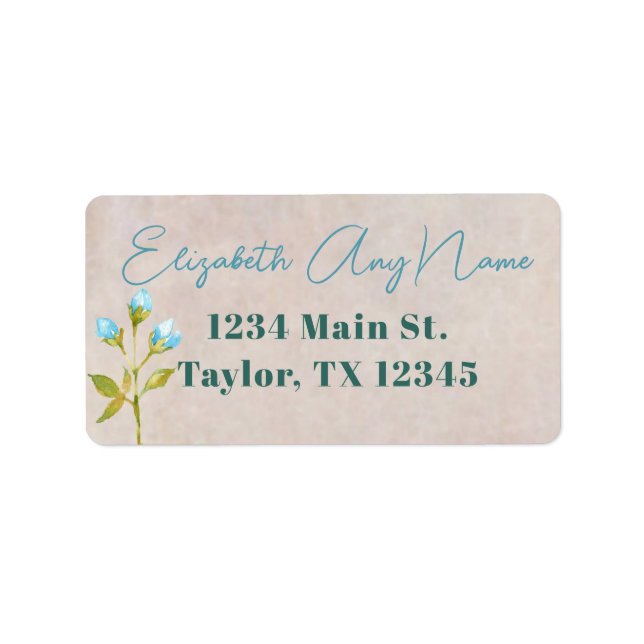 Blue Watercolor Flowers Rustic Background Address Label (Front)