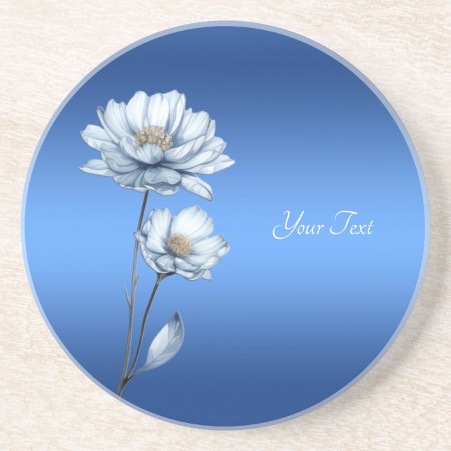 Blue Watercolor Flowers Sandstone Coaster (Front)