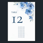 Blue Watercolor Flowers Seating Chart Table Number<br><div class="desc">Blue fine art watercolor flowers wedding seating chart guest names.</div>