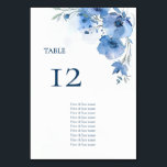 Blue Watercolor Flowers Seating Chart Table Number<br><div class="desc">Blue fine art watercolor flowers wedding seating chart guest names.</div>