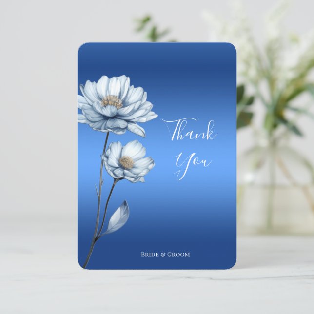 Blue Watercolor Flowers Thank You Card (Standing Front)