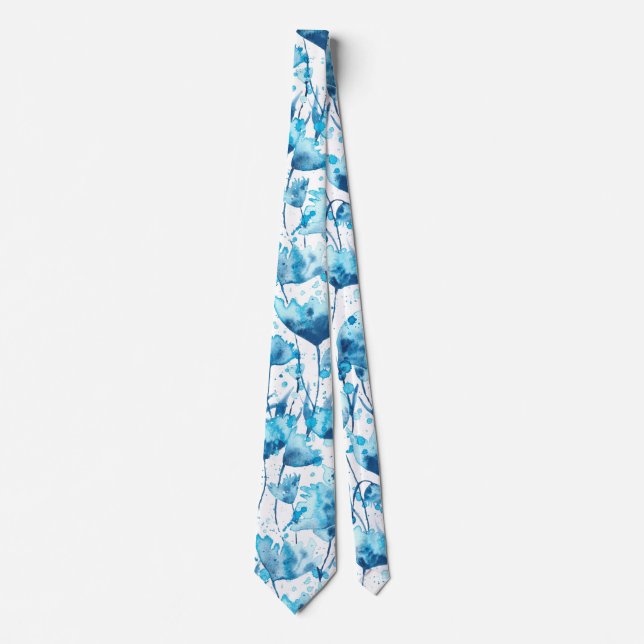 Blue watercolor flowers tie (Front)