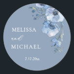 Blue Watercolor Flowers Wedding Classic Round Sticker<br><div class="desc">Blue watercolor fine art flowers wedding sticker.</div>