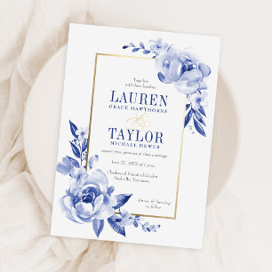 Blue Watercolor Flowers Wedding Invitation
